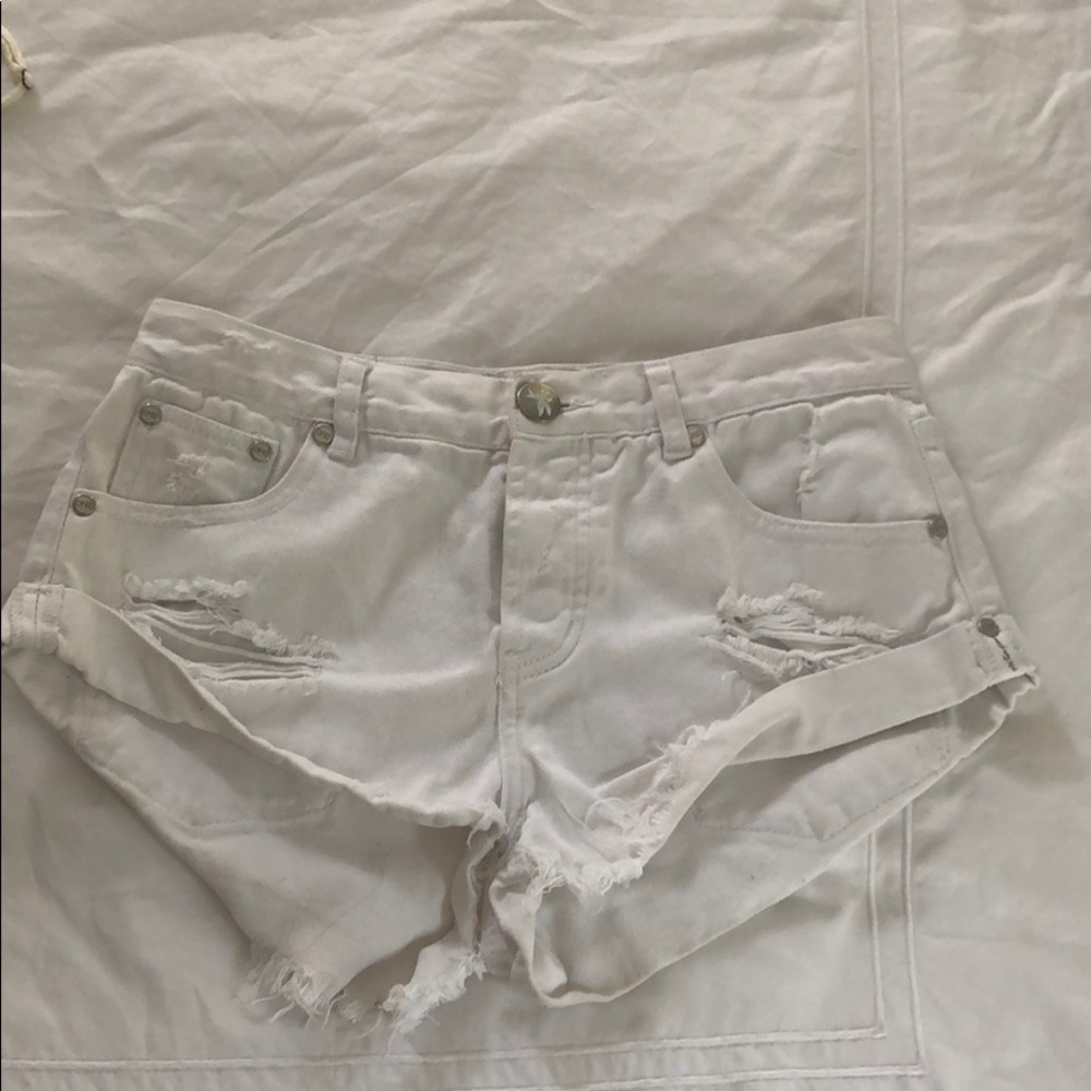 One teaspoon bandits white distressed denim shorts
